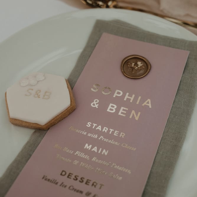 Pink &amp; Gold Foil with Wax Seal Wedding Stationery by Knockknockpenny Studio | Romantic Pink and Gold Wedding Inspiration in a Modern Summer House at Garthmyl Hall by KnockKnockPenny Studio | Nesta Lloyd Photography