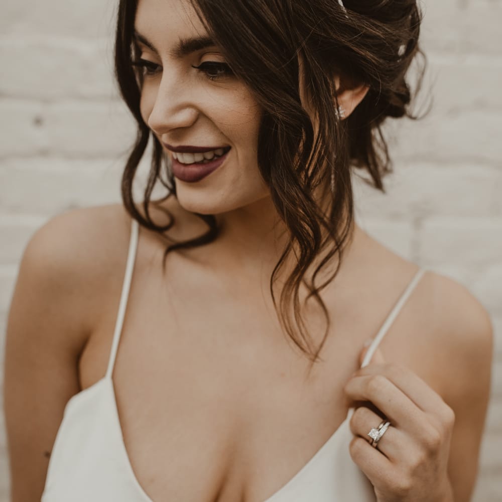 Beautiful Bride in Spaghetti Strap Dress &amp; Star Headdress | Romantic Pink and Gold Wedding Inspiration in a Modern Summer House at Garthmyl Hall by KnockKnockPenny Studio | Nesta Lloyd Photography
