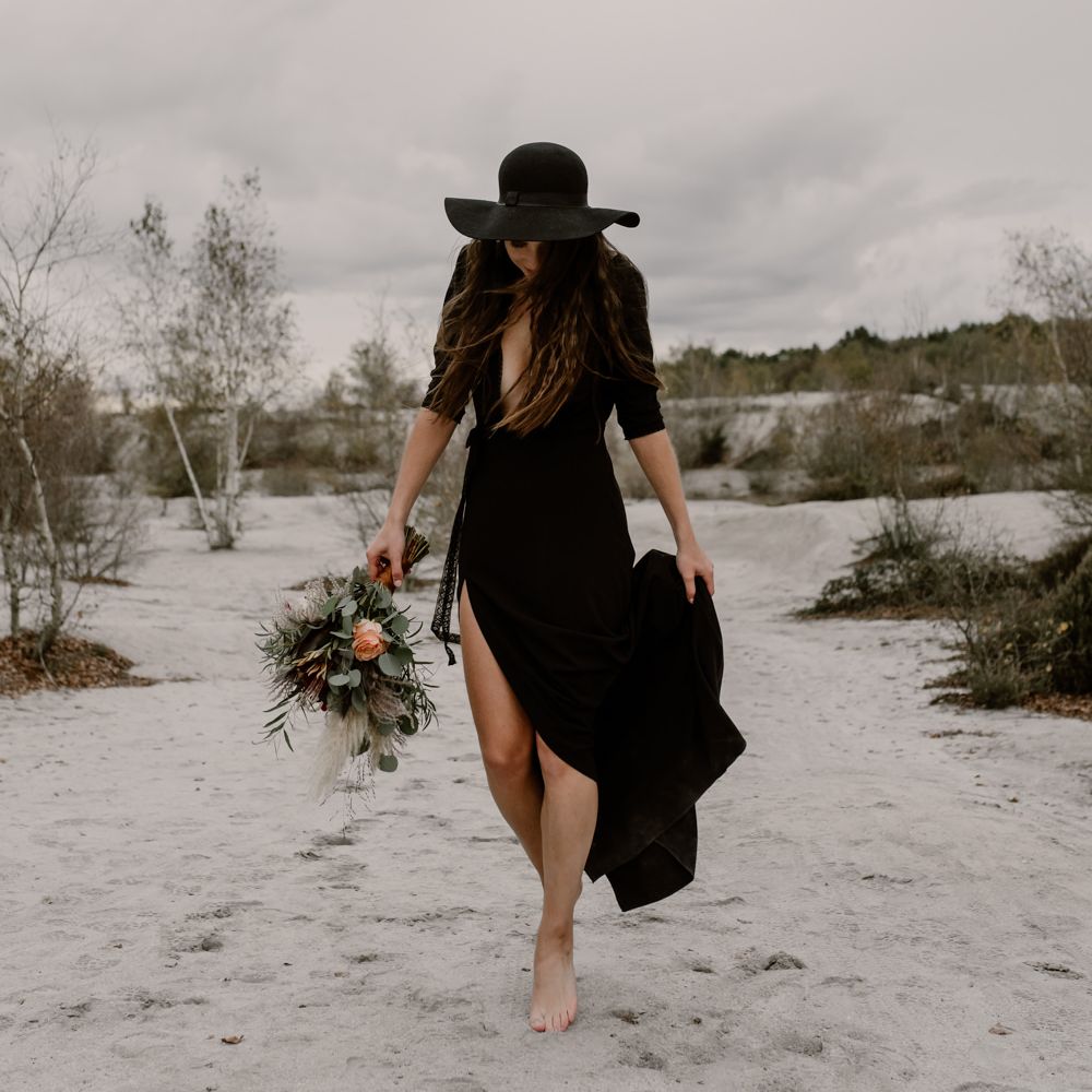 Bride in Portez Vos Idées Black Wedding Dress | Wild Same Sex Couple Wedding Inspiration Shoot | Anne Letournel Photography