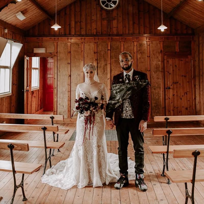Stylish bride and groom portrait