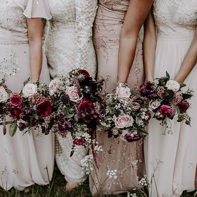 Deep pink and blush bridal party bouquets