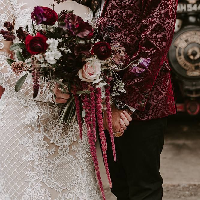 Red, pink and white bridal bouquet