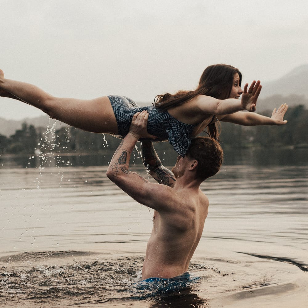 Dirty Dancing Lake Lift Engagement Shoot at Lake Coniston in the Lake District by ALifeLessOrdinary Photography