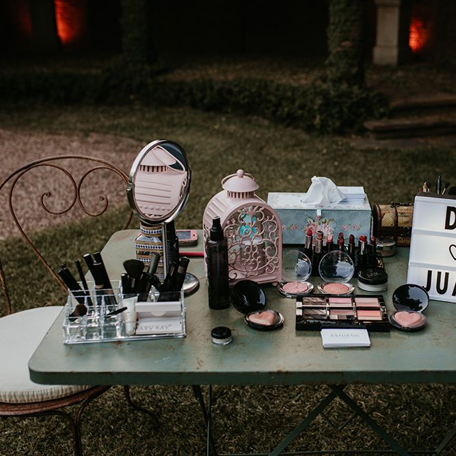 Makeup Stand | Authentic Spanish Wedding at Masia Ribas, Barcelona | Sara Lobla Photography