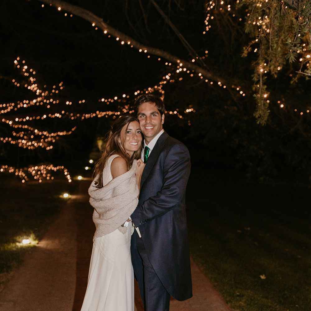 Fairy Lights | Bride in Simple &amp; Elegant Teresa Helbig Wedding Dress  | Groom in Traditional Tails | Authentic Spanish Wedding at Masia Ribas, Barcelona | Sara Lobla Photography