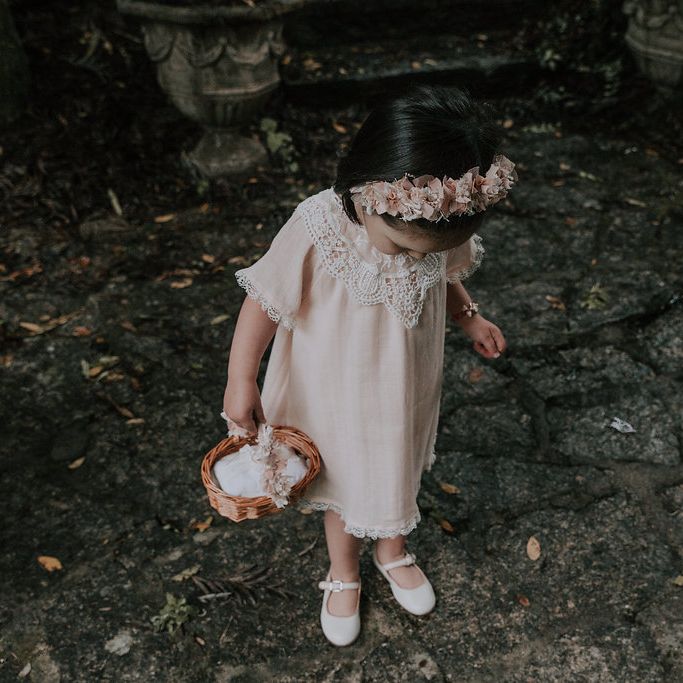 Flower Girl In White Dress // Bamboo Furniture For Destination Wedding In Spain With Planning From El Mono Con Sombrero With Images By AHR Photos Spanish Wedding Photography