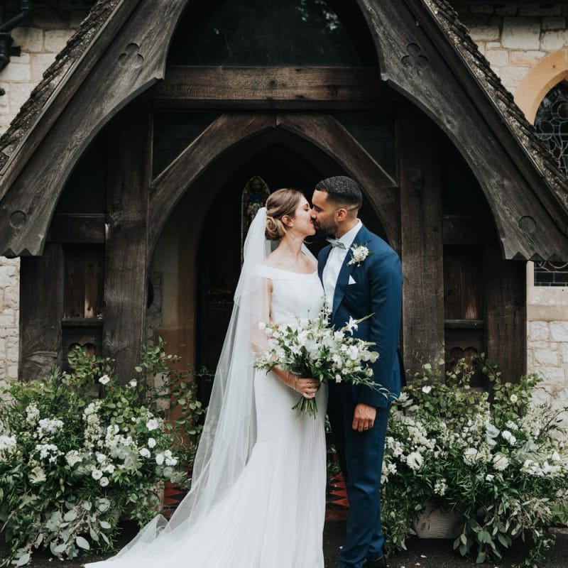 Bride and groom at church wedding ceremony