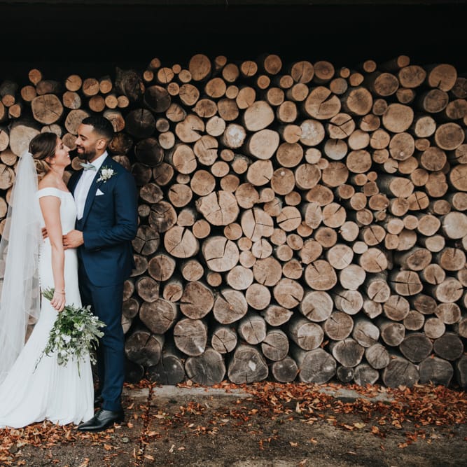 Bride and groom at Bury Court Barn