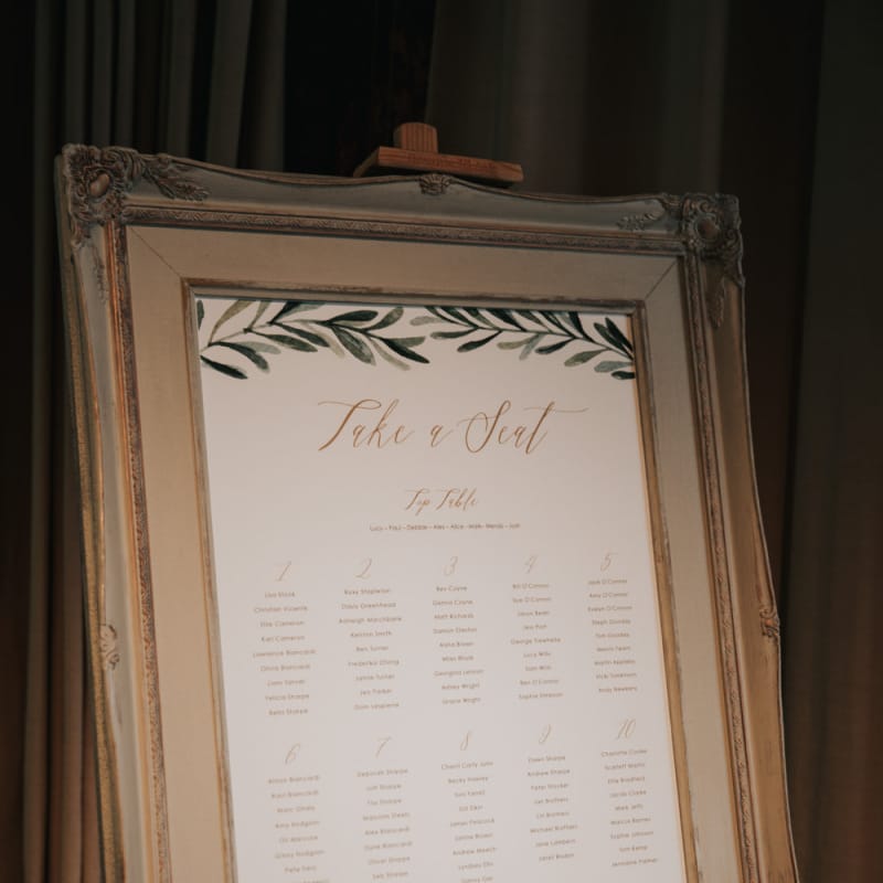Framed wedding table seating plan