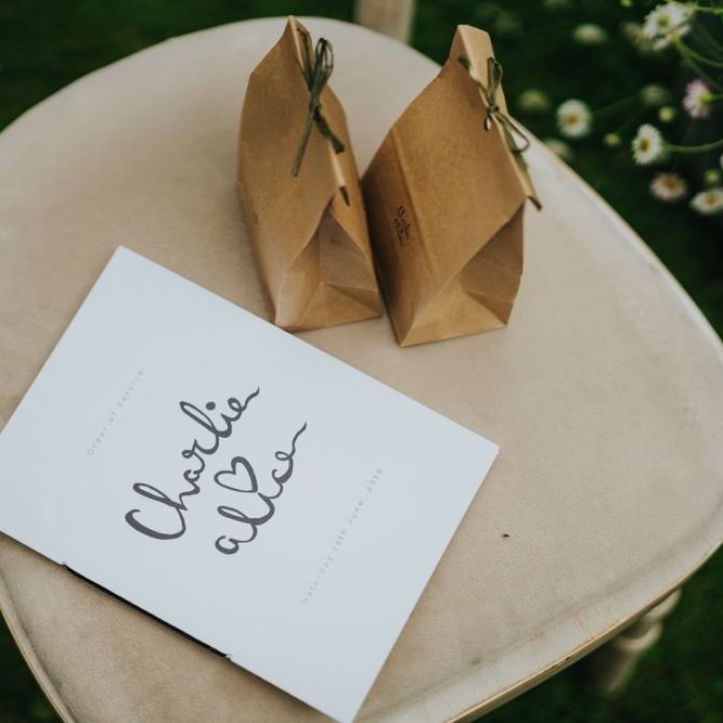 Order of service for outdoor wedding ceremony at Newburgh Priory in June