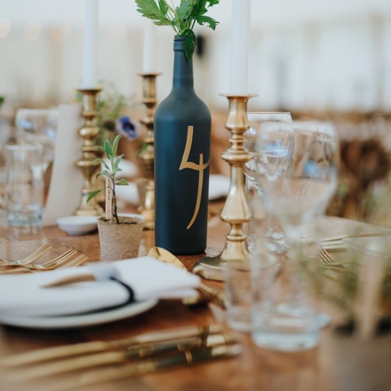 Wine bottle table numbers with gold details
