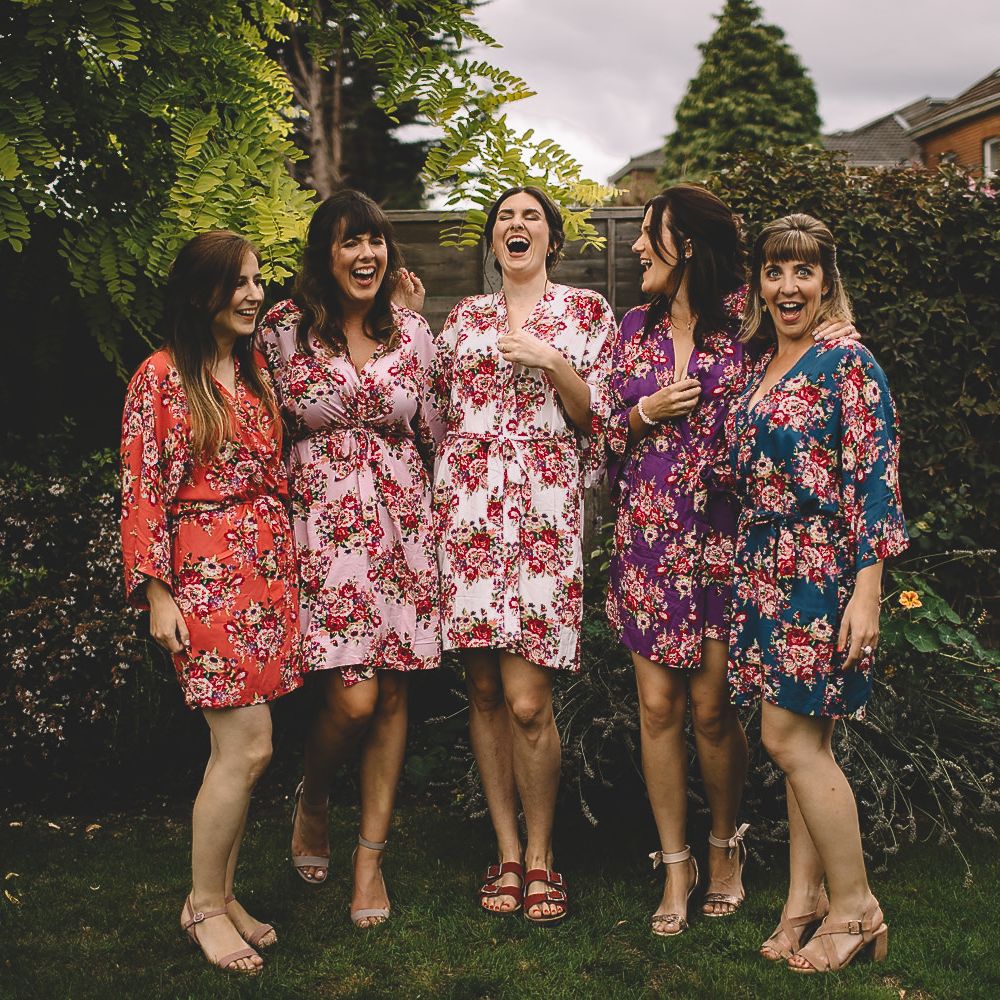 Bridal Party in Pink Floral Getting Ready Robes