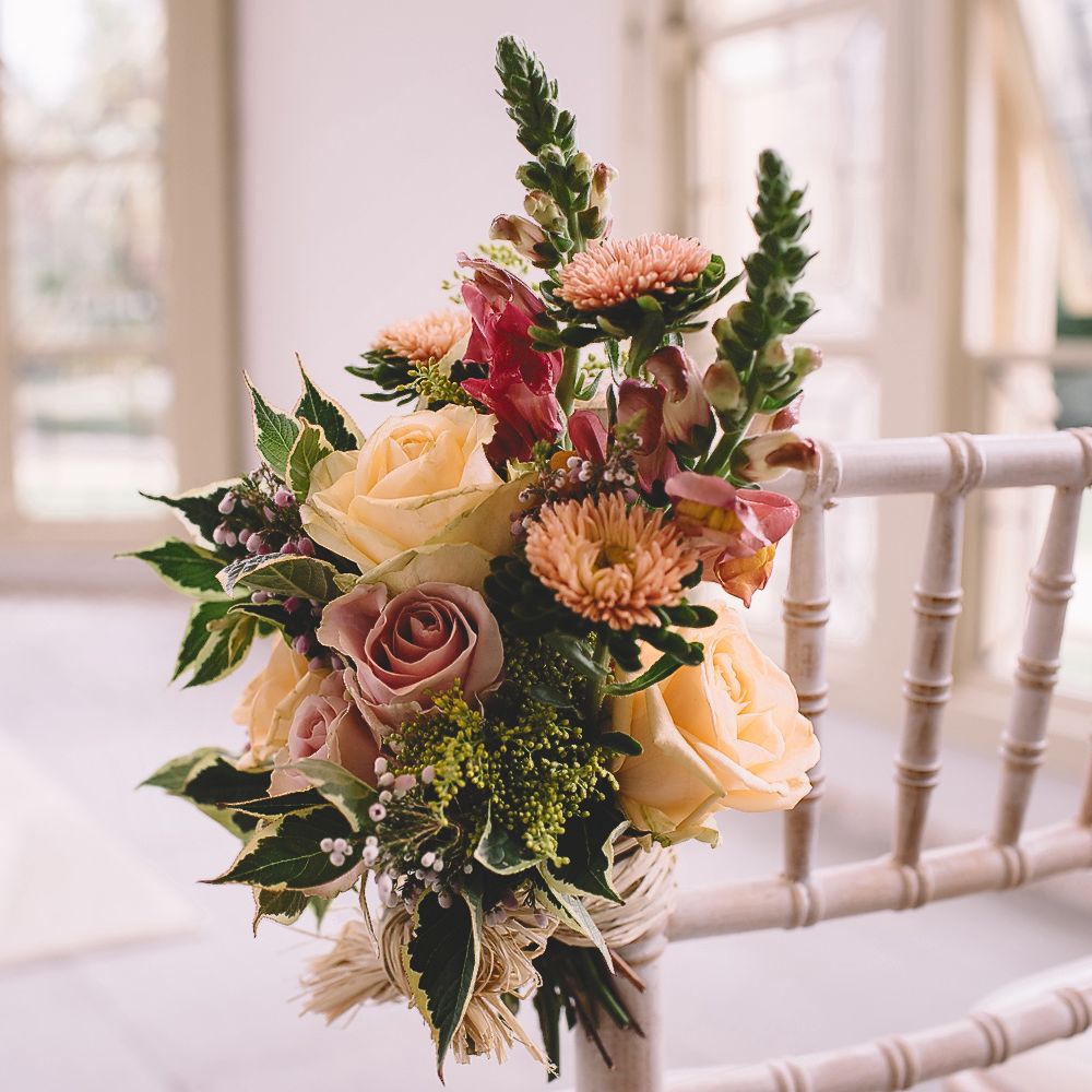 Aisle Chair Back Decor with White and Pink Roses