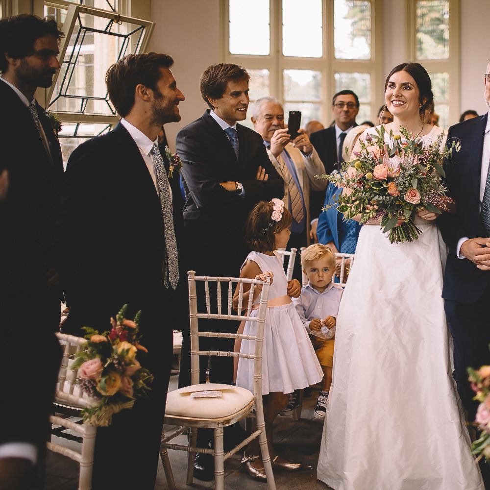 Wedding Ceremony Bridal Entrance with Bride in Homemade Wedding Dress and Protea Wedding Bouquet