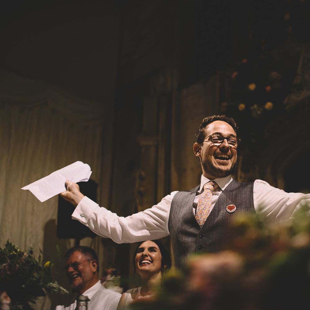 Groom in Dress2Kill Suit Giving His Wedding Speech