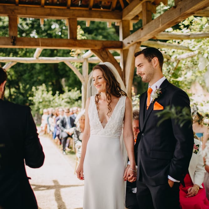 Wedding Ceremony | Bride in Halo &amp; Wren Wedding Dress | Groom in Moss Bros. Suit | DIY Rustic Tipi Wedding at Riverhill Gardens, Sevenoaks | Frances Sales Photography