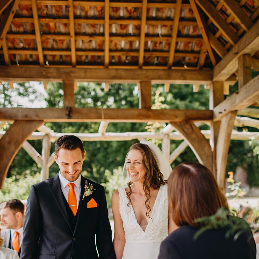 Wedding Ceremony | Bride in Halo &amp; Wren Wedding Dress | Groom in Moss Bros. Suit | DIY Rustic Tipi Wedding at Riverhill Gardens, Sevenoaks | Frances Sales Photography