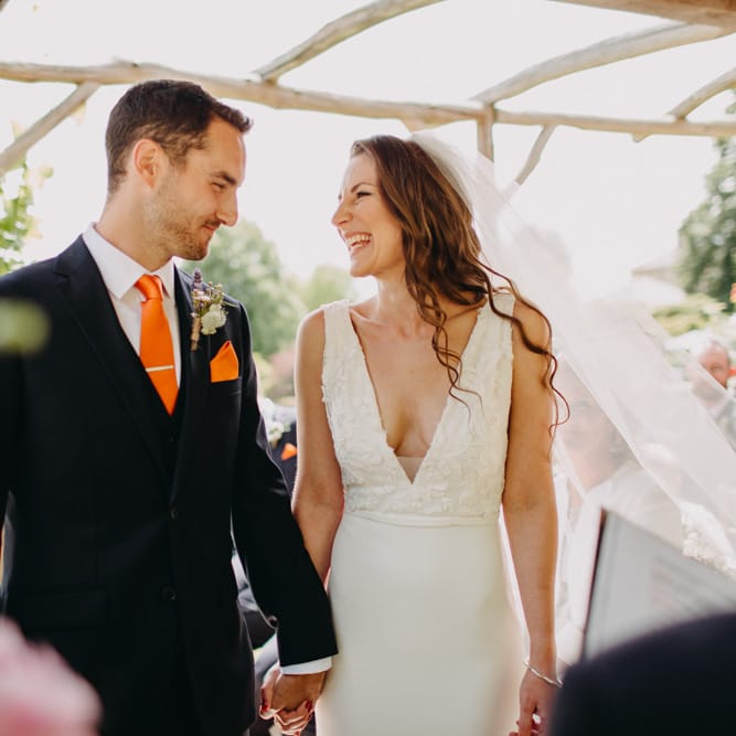 Wedding Ceremony | Bride in Halo &amp; Wren Wedding Dress | Groom in Moss Bros. Suit | DIY Rustic Tipi Wedding at Riverhill Gardens, Sevenoaks | Frances Sales Photography