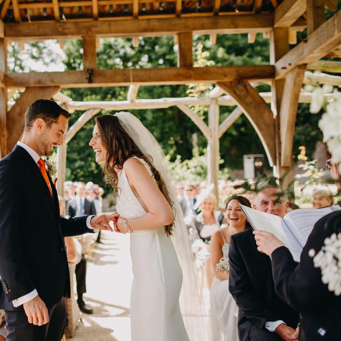 Wedding Ceremony | Bride in Halo &amp; Wren Wedding Dress | Groom in Moss Bros. Suit | DIY Rustic Tipi Wedding at Riverhill Gardens, Sevenoaks | Frances Sales Photography