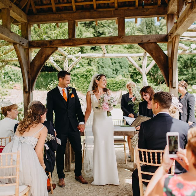 Wedding Ceremony | Bride in Halo &amp; Wren Wedding Dress | Groom in Moss Bros. Suit | DIY Rustic Tipi Wedding at Riverhill Gardens, Sevenoaks | Frances Sales Photography