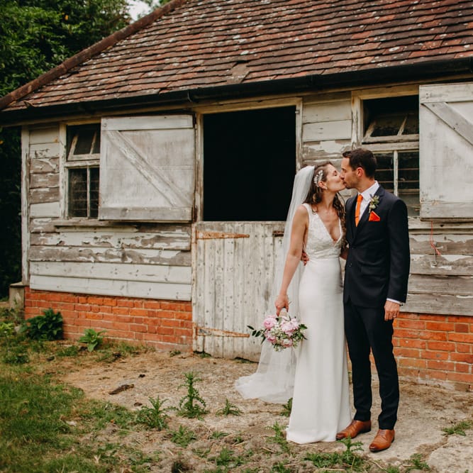 Bride in Halo &amp; Wren Wedding Dress | Groom in Moss Bros. Suit | DIY Rustic Tipi Wedding at Riverhill Gardens, Sevenoaks | Frances Sales Photography