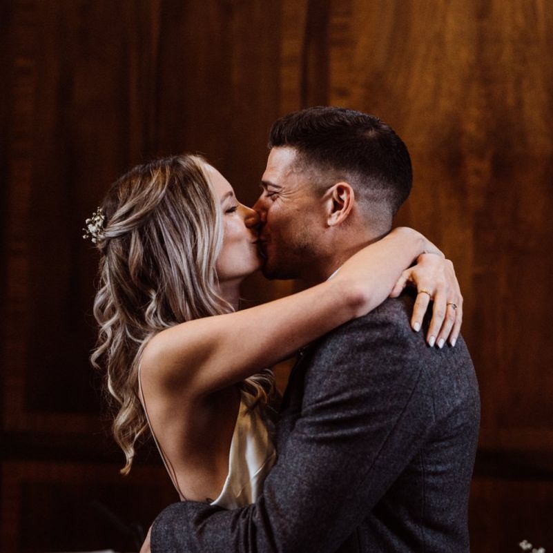 Bride and grooms first kiss at Stoke Newington Town Hall