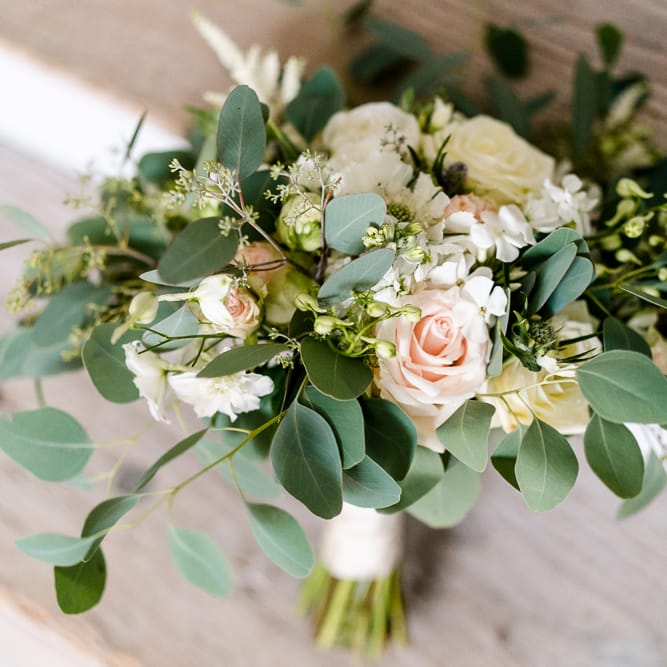 Romantic Green, White &amp; Pink Bridal Bouquet | Traditional Green/Blue Danish Wedding at Scandinavian Country House, Jomfruens Egede in Faxe, Denmark | John Barwood Photography