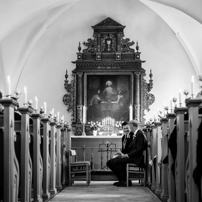 Church Wedding Ceremony |  Groom in Henry Herbert Tailors Morning Suit | Traditional Green/Blue Danish Wedding at Scandinavian Country House, Jomfruens Egede in Faxe, Denmark | John Barwood Photography