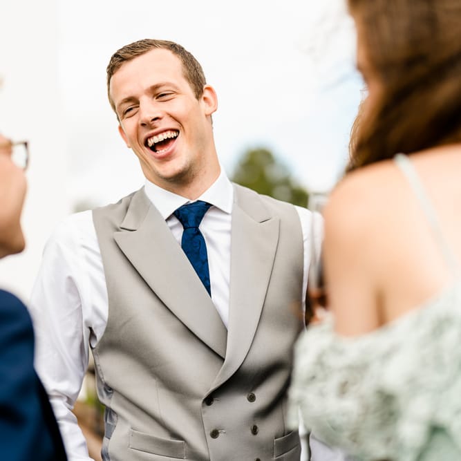 Groom in Henry Herbert Tailors Morning Suit | Traditional Green/Blue Danish Wedding at Scandinavian Country House, Jomfruens Egede in Faxe, Denmark | John Barwood Photography
