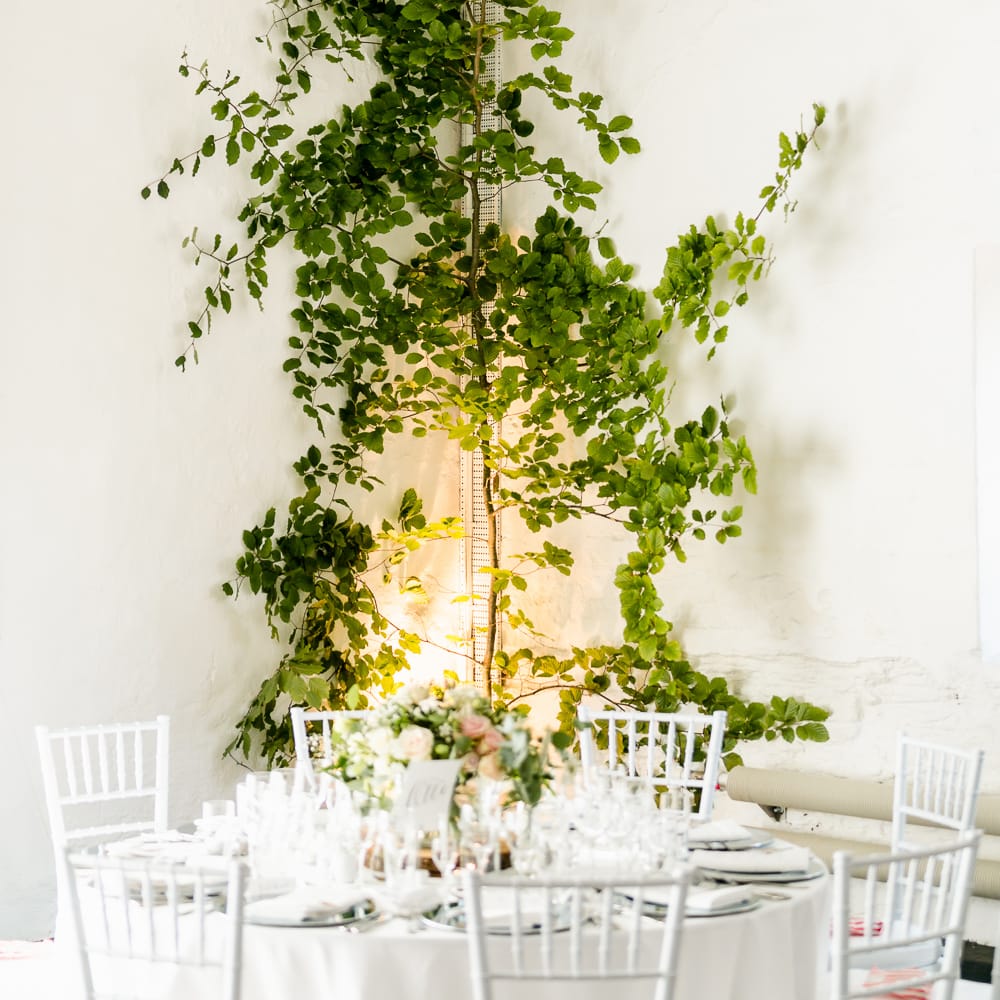 Foliage Wedding Decor | Traditional Green/Blue Danish Wedding at Scandinavian Country House, Jomfruens Egede in Faxe, Denmark | John Barwood Photography