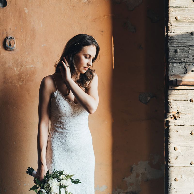 Bride in Mia Grace Loves Lace Wedding Dress