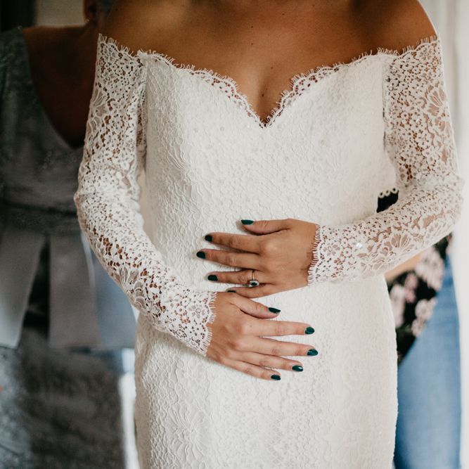Bride With Forest Green Nail Varnish // Dewsall Court Wedding With Bride In Fishtail Gown 'Adele' By Augusta Jones With Images From Chris Barber Photography And Film From Blooming Lovely Films