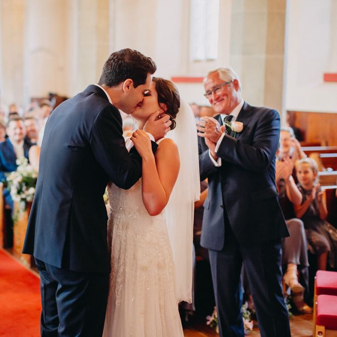 Church Wedding Ceremony | Bride in Karen Willis Holmes | Groom in Custom Made Suit by Suit Supply | Summer Wedding at Family Home in Kent | Glass Marquee from Academy Marquees | Frances Sales Photography