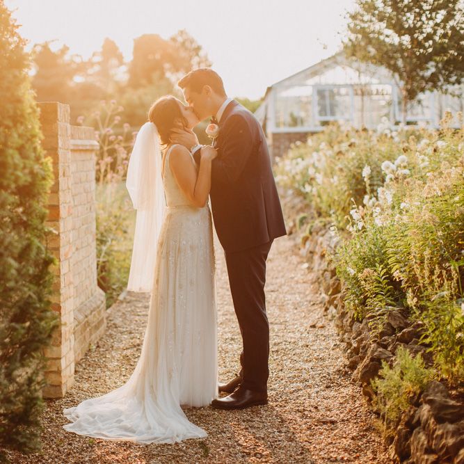 Golden Dusk Couple Shots | Church Wedding Ceremony | Bride in Karen Willis Holmes | Groom in Custom Made Suit by Suit Supply | Summer Wedding at Family Home in Kent | Glass Marquee from Academy Marquees | Frances Sales Photography