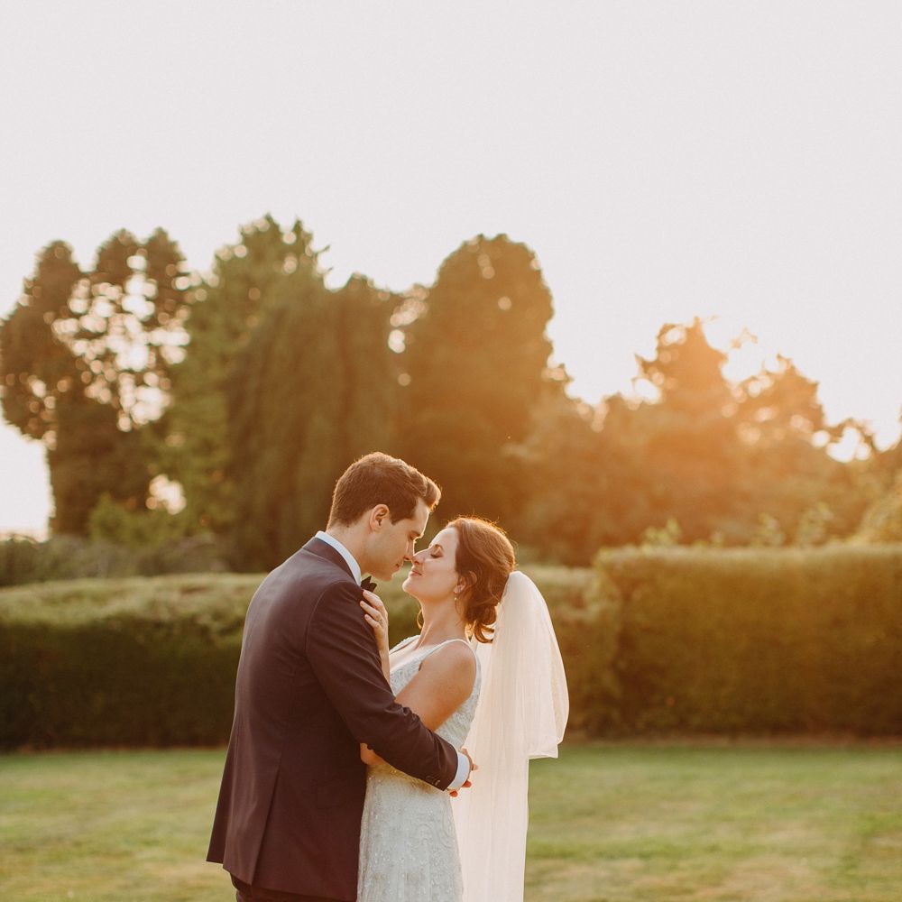 Golden Dusk Couple Shots | Church Wedding Ceremony | Bride in Karen Willis Holmes | Groom in Custom Made Suit by Suit Supply | Summer Wedding at Family Home in Kent | Glass Marquee from Academy Marquees | Frances Sales Photography