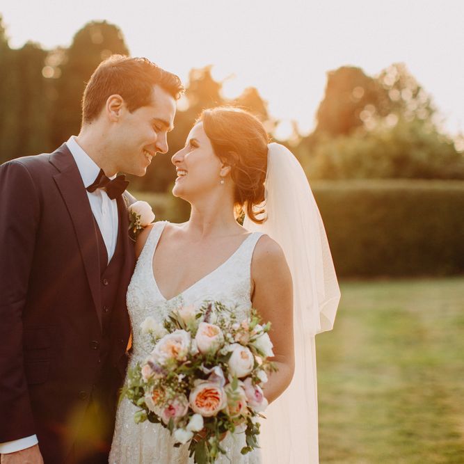 Golden Dusk Couple Shots | Church Wedding Ceremony | Bride in Karen Willis Holmes | Groom in Custom Made Suit by Suit Supply | Summer Wedding at Family Home in Kent | Glass Marquee from Academy Marquees | Frances Sales Photography