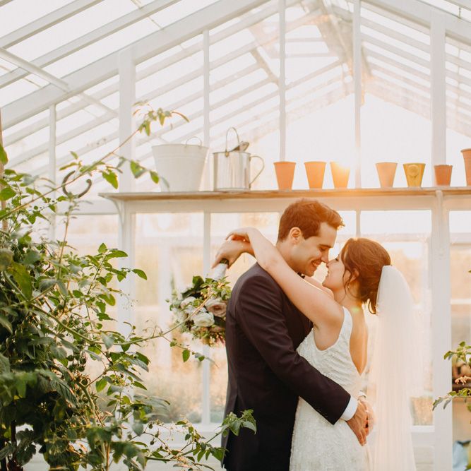 Golden Dusk Couple Shots | Church Wedding Ceremony | Bride in Karen Willis Holmes | Groom in Custom Made Suit by Suit Supply | Summer Wedding at Family Home in Kent | Glass Marquee from Academy Marquees | Frances Sales Photography