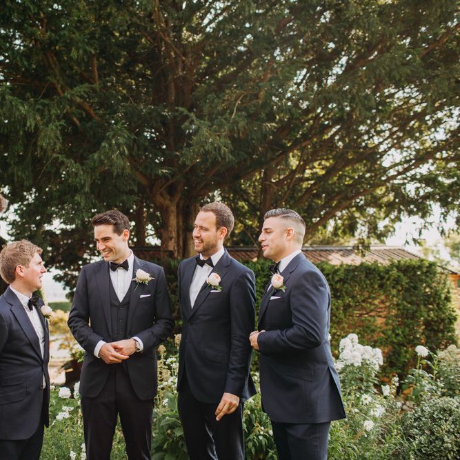 Groom and Groomsmen | Flowers from Topiary Tree | Bride in Karen Willis Holmes | Groom in Custom Made Suit by Suit Supply | Summer Wedding at Family Home in Kent | Glass Marquee from Academy Marquees | Frances Sales Photography