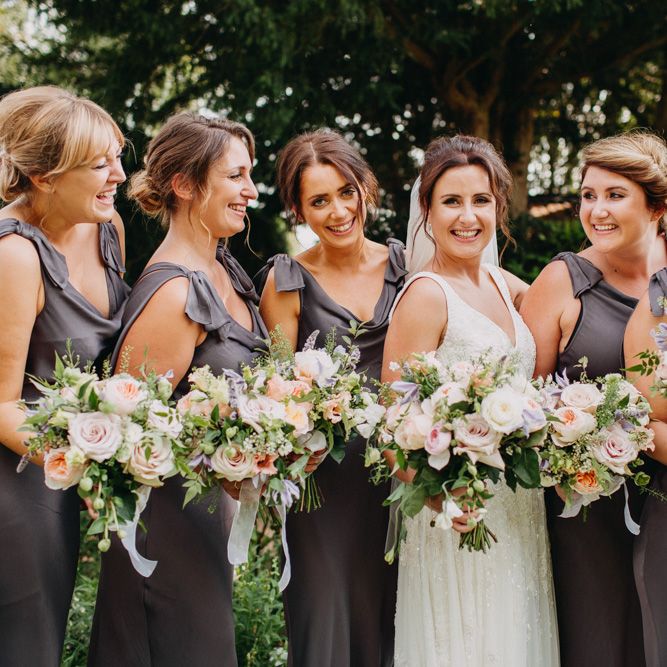Bride and Bridesmaids | Flowers from Topiary Tree | Bride in Karen Willis Holmes | Groom in Custom Made Suit by Suit Supply | Summer Wedding at Family Home in Kent | Glass Marquee from Academy Marquees | Frances Sales Photography