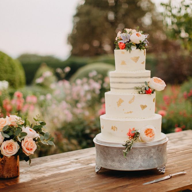 Cake Table | Smooth Buttercream Cake | Flowers from Topiary Tree | Bride in Karen Willis Holmes | Groom in Custom Made Suit by Suit Supply | Summer Wedding at Family Home in Kent | Glass Marquee from Academy Marquees | Frances Sales Photography
