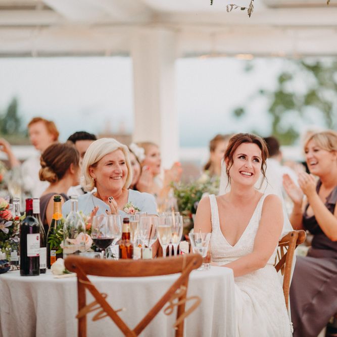 Speeches | Flowers from Topiary Tree | Bride in Karen Willis Holmes | Groom in Custom Made Suit by Suit Supply | Summer Wedding at Family Home in Kent | Glass Marquee from Academy Marquees | Frances Sales Photography