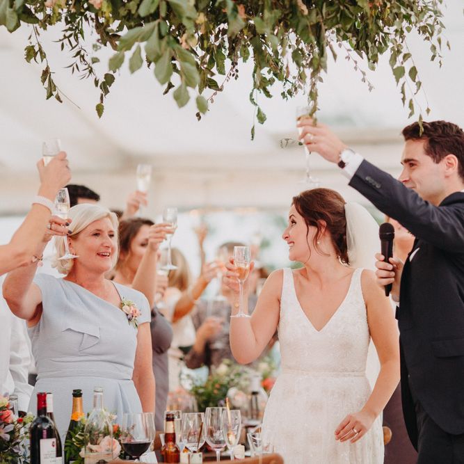 Speeches | Flowers from Topiary Tree | Bride in Karen Willis Holmes | Groom in Custom Made Suit by Suit Supply | Summer Wedding at Family Home in Kent | Glass Marquee from Academy Marquees | Frances Sales Photography