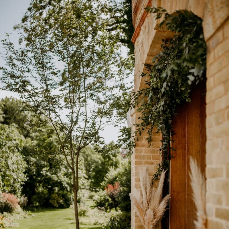 Pampas grass stems decorating the entrance