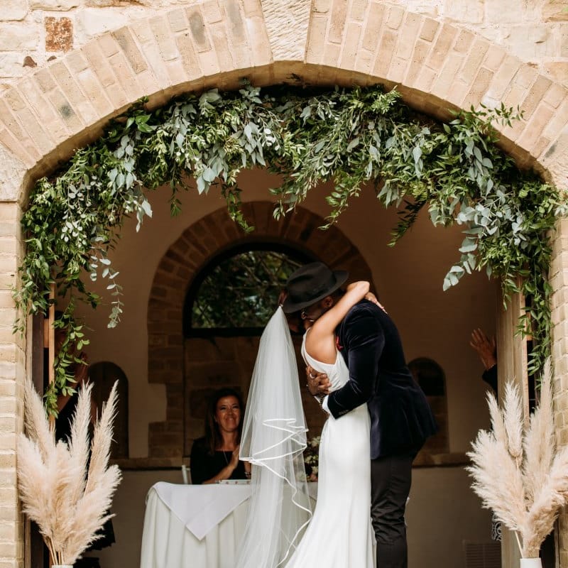 Pampas grass and greenery altar decor at The Ravenswood