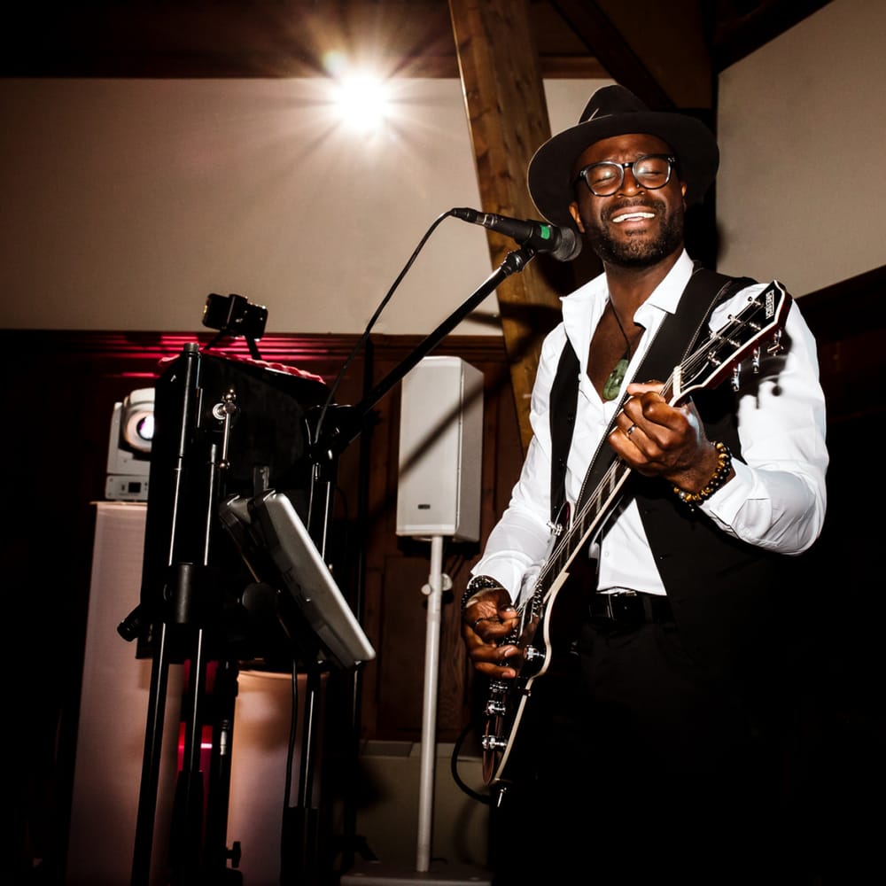 2017 X Factor finalist, Kevin Davy White serenading his wife at the wedding reception