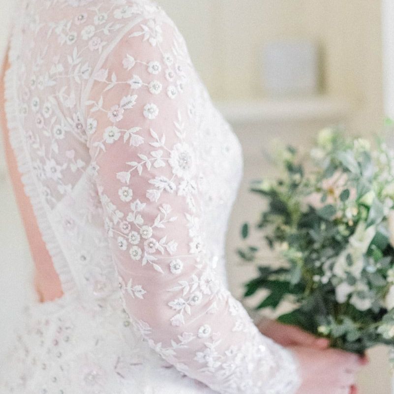 Needle and Thread Embellished Wedding Dress with Long Sleeves