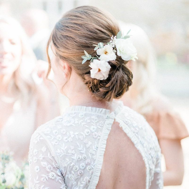 Chic Bridal Updo and Keyhole Back Needle &amp; Thread Wedding Dress