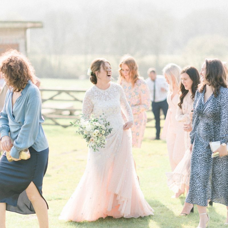 Bride in Tulle Pink Ombre Wedding Dress