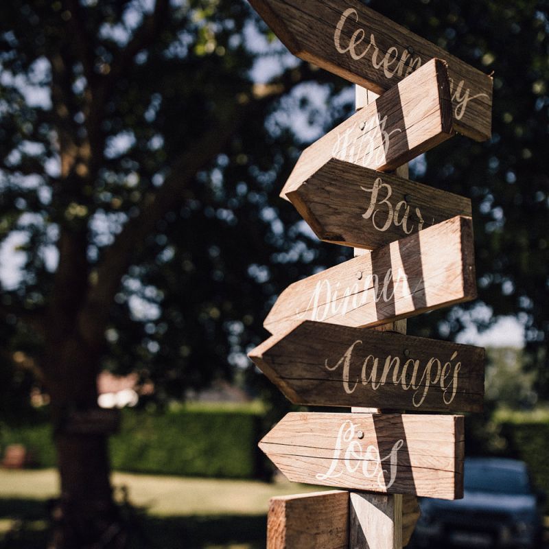 Wooden Signpost at Wedding