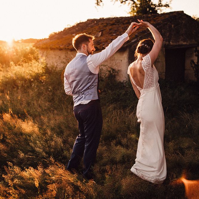 Bride and Groom at Sunset
